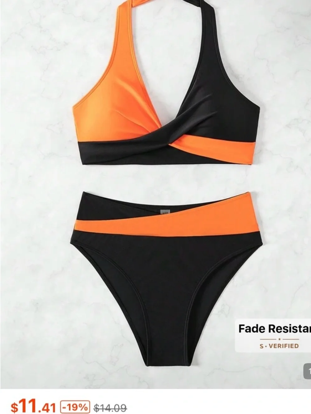SHEIN Black and Orange Asymmetric Wrap Bikini Set